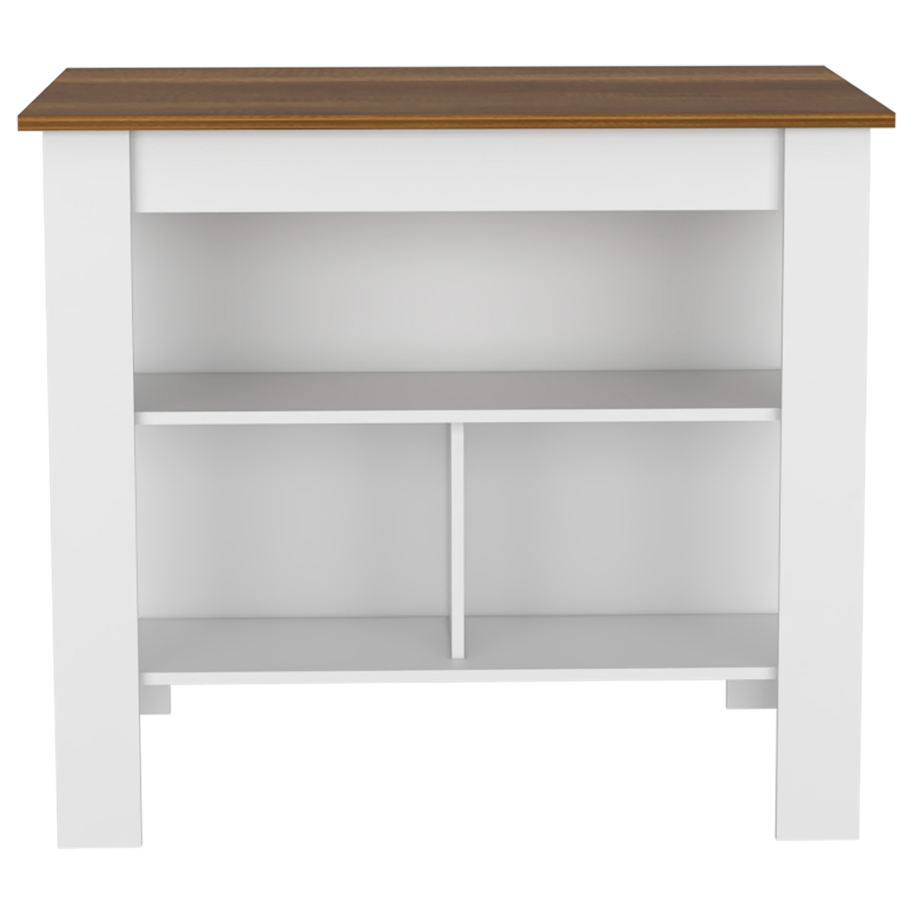 Delos Kitchen Island, Four Legs, Three Shelves