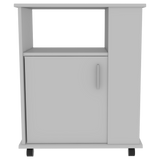 Kitchen Service Cart, Three Side  Shelves, Two Interior Shelves, Single Door Cabinet