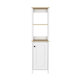 Tuhome St. Clair Linen Cabinet with Two Interior Shelves, Two Open Display Shelves, Single Door Storage Compartment, Space-Saving Vertical Design and Ample Organization for Towels and Bathroom Essentials