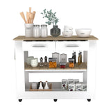 TUHOME Cala Kitchen Island with Spacious Tabletop, One Storage Drawer, Two Open Shelves, Integrated Towel Rack and Four Stable Legs Offering Practical Meal Prep Space and Modern Functional Organization for Any Kitchen