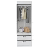TUHOME Lisboa 2-Door Armoire with Double Door Storage, Two Spacious Drawers, Concealed Hanging Rod and Vertical Freestanding Wardrobe for Bedroom, Living Room, Kitchen or Garage Organization