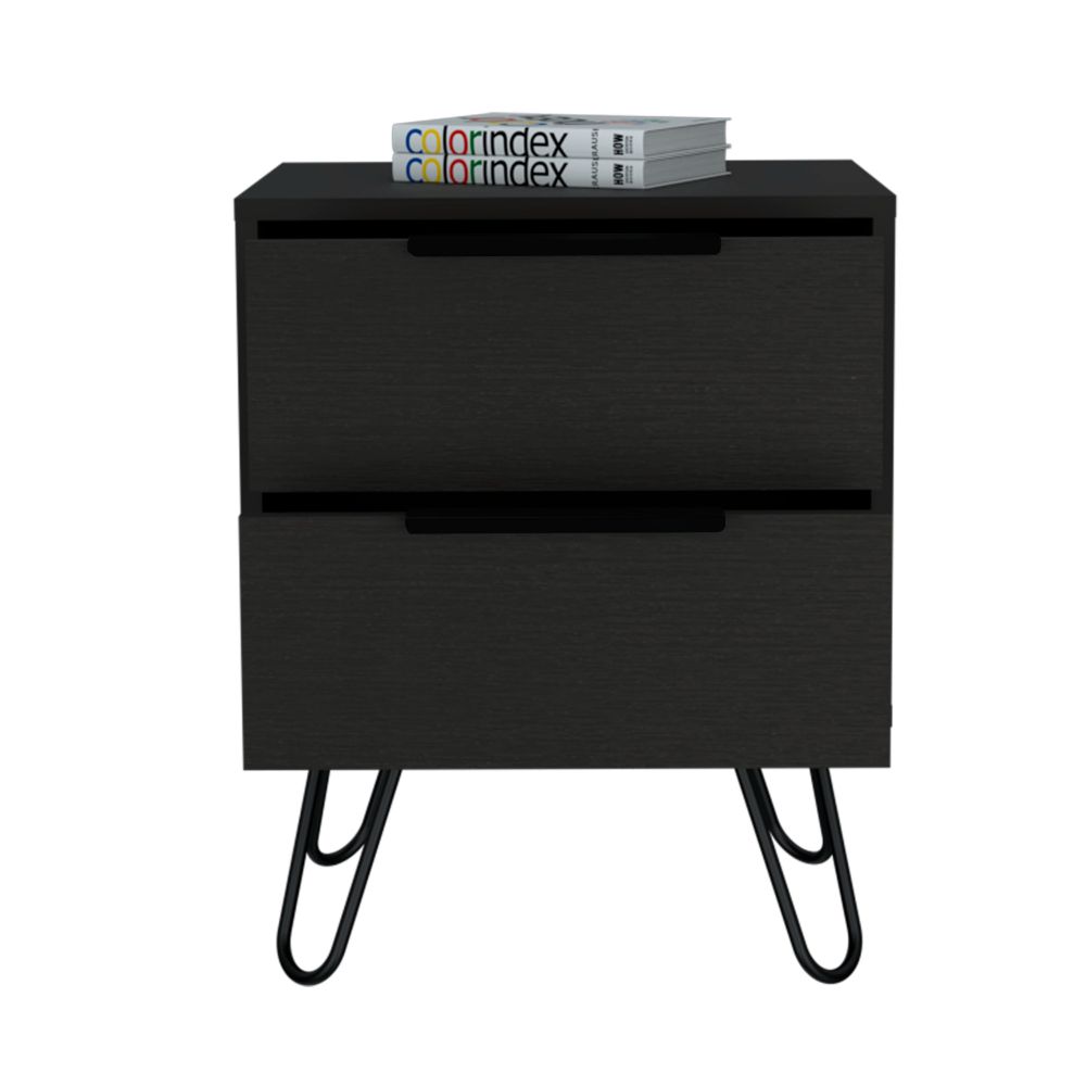 Kentia Nightstand, Hairpin Legs, Two Drawers