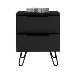 Kentia Nightstand, Hairpin Legs, Two Drawers