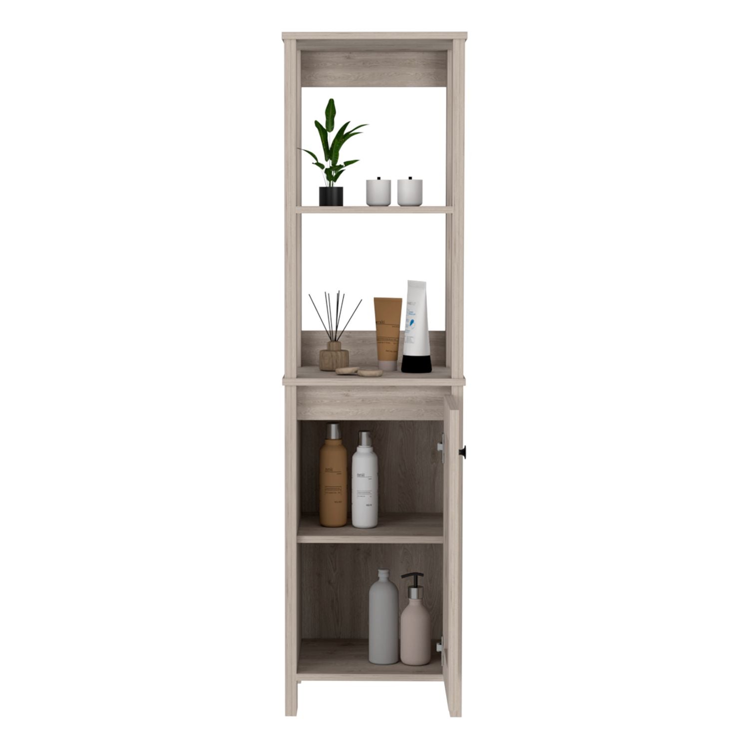 New Haven Linen Single Door Cabinet, Two Interior Shelves, Two Open Shelves