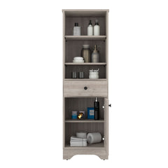 Norwalk Linen Single Door Cabinet, Three External Shelves, One Drawer, Two Interior Shelves