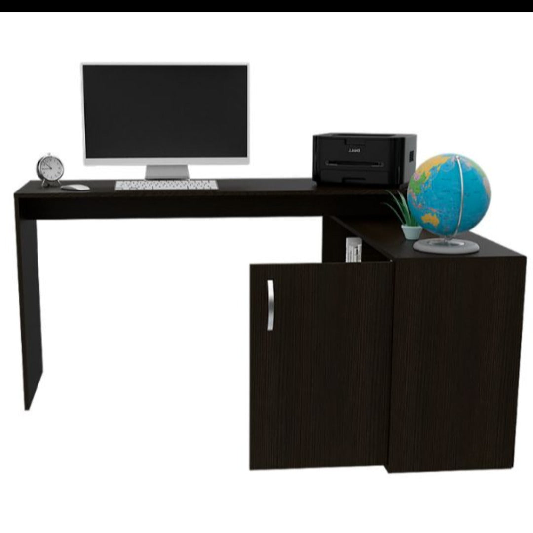 Rossi L-Shaped Desk, Two Interior Shelves, Single Door Cabinet, Two Open Shelves