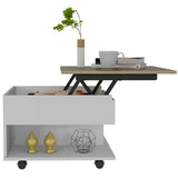 Luanda Lift-Top Coffee Table with Concealed Storage Compartment, Lower Open Shelf, Smooth-Lifting Mechanism and Locking Casters for Mobile Living Room Convenience, Modern Organization and Versatile Everyday Functionality