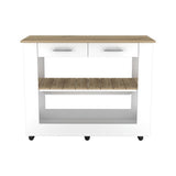 TUHOME Cala Kitchen Island with Spacious Tabletop, One Storage Drawer, Two Open Shelves, Integrated Towel Rack and Four Stable Legs Offering Practical Meal Prep Space and Modern Functional Organization for Any Kitchen