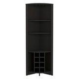Essential Corner Bar Cabinet , Three Shelves, Eight Wine Cubbies, Two Side Shelves