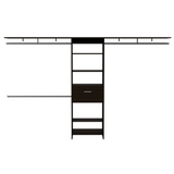 Plego 70"W - 118"W Drawers Closet System, One Drawer,Three Hanging Rods, Five Shelves