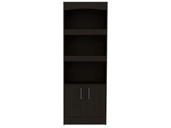 Dozza Bookcase, Three Shelves, Double Door Cabinet, Metal Hardware