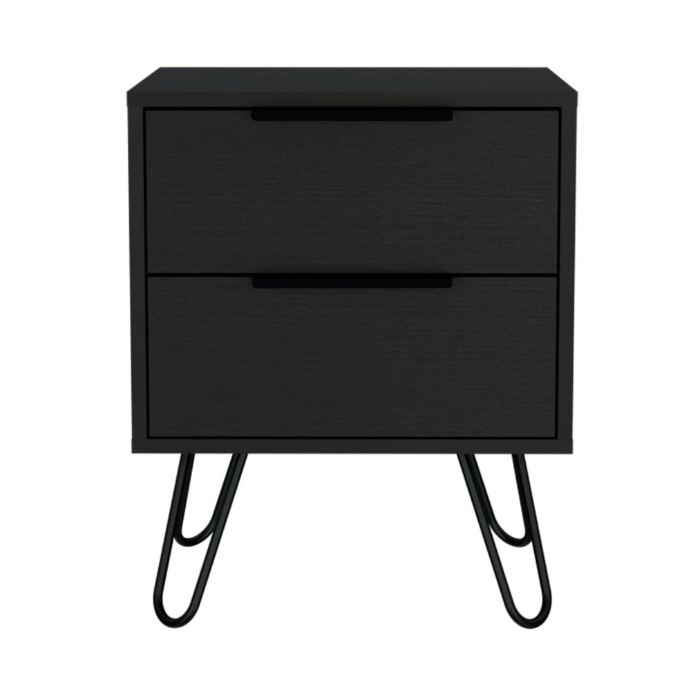 Kentia Nightstand, Hairpin Legs, Two Drawers