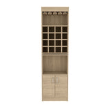 Tuhome Being Kava Bar Cabinet with Double Door Storage, Two Open Shelves, Sixteen Built-In Wine Rack Cubbies, Integrated Glass Rack and Vertical Home Bar Organizer for Cocktail Preparation and Bottle Display