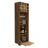 TUHOME Marsella Corner Bar Cabinet, Home Bar Furniture with Eight Built-In Wine Rack, Cup Rack, Drawer Storage and Two Side Shelves, Space-Saving Corner Cabinet for Modern Entertainment Areas