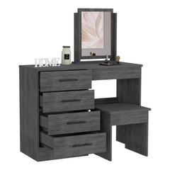 Kaia Makeup Dressing Table, Four Drawers, One Mirror, Stool