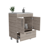 Tuhome Velloc Single Bathroom Vanity with Double Door Cabinet, Spacious Lower Drawer, Ergonomic Compact Design, Superior Top Surface and Moisture-Resistant Construction, Modern White Vanity for Organized Bathrooms