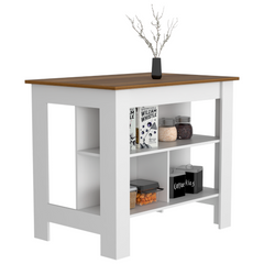 Delos Kitchen Island, Four Legs, Three Shelves