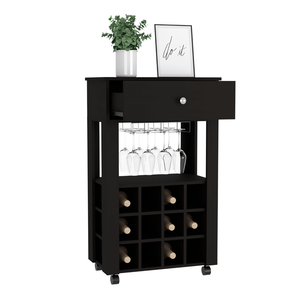 Margh Bar Cart, Twelve Wine Cubbies, One Open Shelf