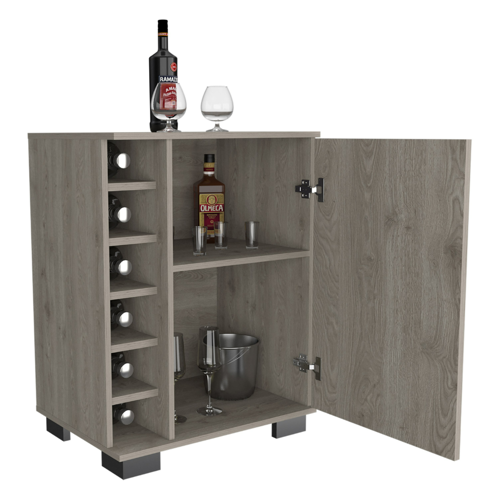 Denver Bar Cart, Six Wine Cubbies, Two Shelves