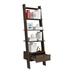 Kobe Ladder Bookcase, One Drawer, Five Open Shelves