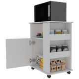 Kitchen Service Cart, Three Side  Shelves, Two Interior Shelves, Single Door Cabinet