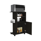 Clip Kitchen Cart with Spacious Countertop, Single-Door Storage Cabinet, Additional Rack Shelf and Smooth-Rolling Four Casters for Mobile Organization, Microwave Support