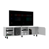 Tuhome Valdivia TV Stand for TVs up to 70", Modern Entertainment Center with Four Open Shelves, Wide Superior Top, Cable Management Openings and Five-Sturdy-Leg Base, Space-Saving Media Console in Light Oak Finish
