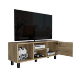 Tuhome Tunez TV Stand for TVs up to 43", Modern Entertainment Console with Three Open Shelves and Single Cabinet, Space-Saving Media Storage Unit for Living Room or Bedroom in Stylish Light Oak Finish