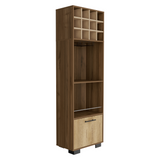 TUHOME Marsella Corner Bar Cabinet, Home Bar Furniture with Eight Built-In Wine Rack, Cup Rack, Drawer Storage and Two Side Shelves, Space-Saving Corner Cabinet for Modern Entertainment Areas