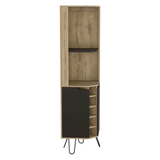 Tuhome Audra Corner Bar Cabinet with Six Built-In Wine Rack Compartments, Two Open Display Shelves, Four Interior Shelves Behind Door and Cup Rack, Space-Saving Home Bar Storage for Modern Entertaining Spaces