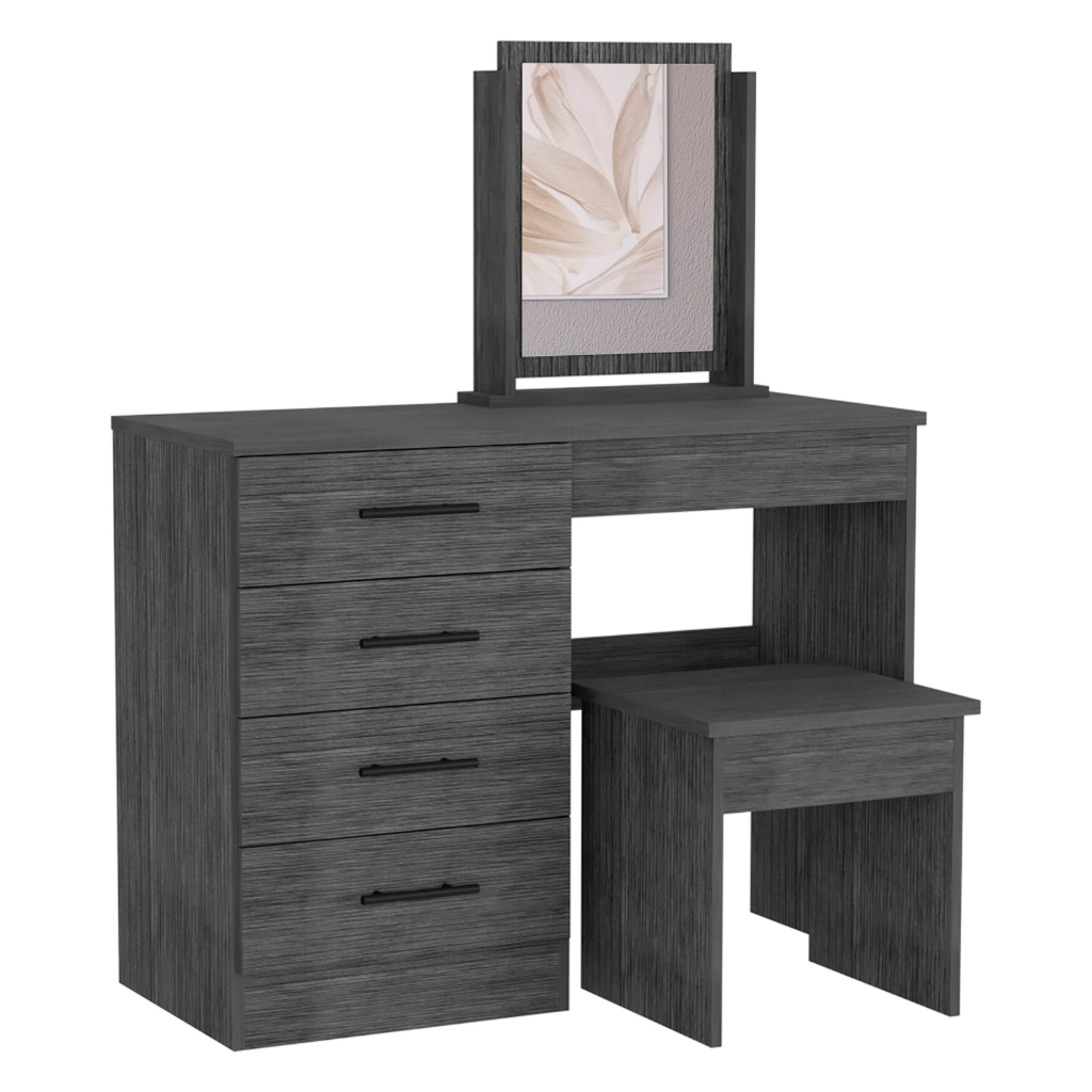 Kaia Makeup Dressing Table, Four Drawers, One Mirror, Stool