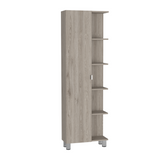 Tuhome Urano Mirror Linen Cabinet with Four Internal Shelves, Five External Display Shelves, Spacious Single-Door Compartment and Modern Tall Storage Design for Bathroom, Kitchen, Bedroom or Multifunctional Home Organization
