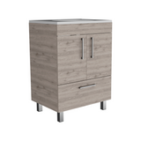 Tuhome Velloc Single Bathroom Vanity with Double Door Cabinet, Spacious Lower Drawer, Ergonomic Compact Design, Superior Top Surface and Moisture-Resistant Construction, Modern White Vanity for Organized Bathrooms