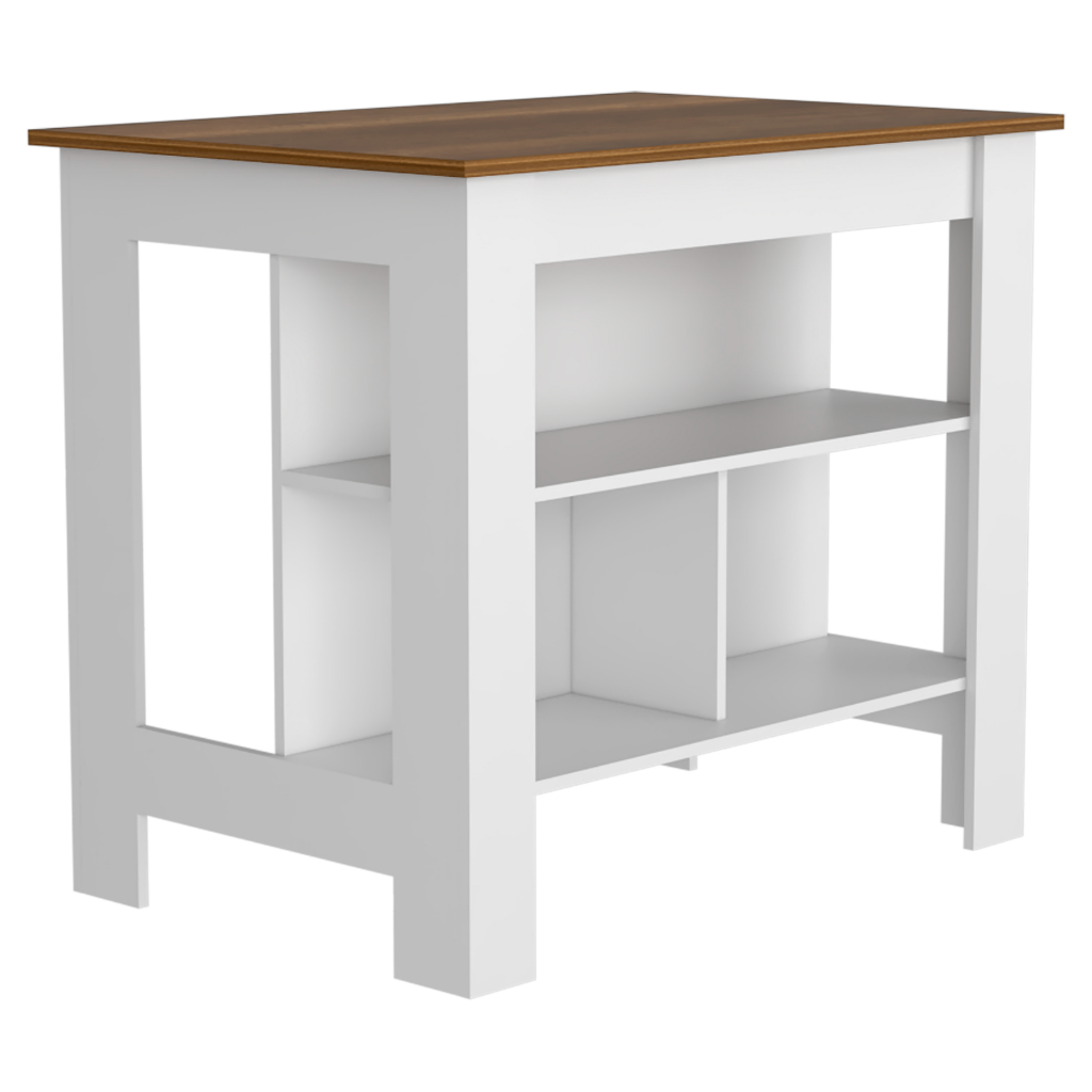 Delos Kitchen Island, Four Legs, Three Shelves