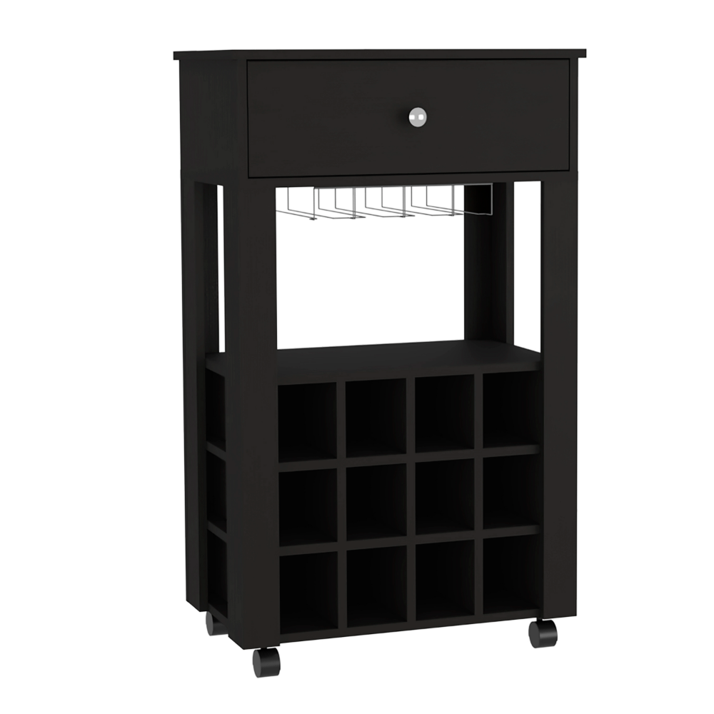 Margh Bar Cart, Twelve Wine Cubbies, One Open Shelf