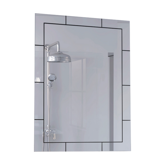 TUHOME Turin Framed Rectangle Mirror with Decorative Grid Design Offering Modern Wall Accent Style, Durable Glass Construction and Elegant Contemporary Detailing for Enhancing Bedrooms, Bathrooms and Living Spaces