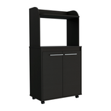 Kira Kitchen Cart with Spacious Microwave Shelf, Double-Door Cabinet with Interior Shelves, Open Storage Area, Large Countertop and Caster Wheels for Mobile Organization, Prep Convenience and Modern Kitchen Functionality