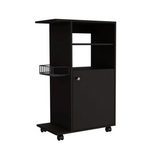 Clip Kitchen Cart with Spacious Countertop, Single-Door Storage Cabinet, Additional Rack Shelf and Smooth-Rolling Four Casters for Mobile Organization, Microwave Support