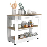 TUHOME Cala Kitchen Island with Spacious Tabletop, One Storage Drawer, Two Open Shelves, Integrated Towel Rack and Four Stable Legs Offering Practical Meal Prep Space and Modern Functional Organization for Any Kitchen