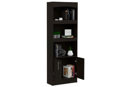 Dozza Bookcase, Three Shelves, Double Door Cabinet, Metal Hardware