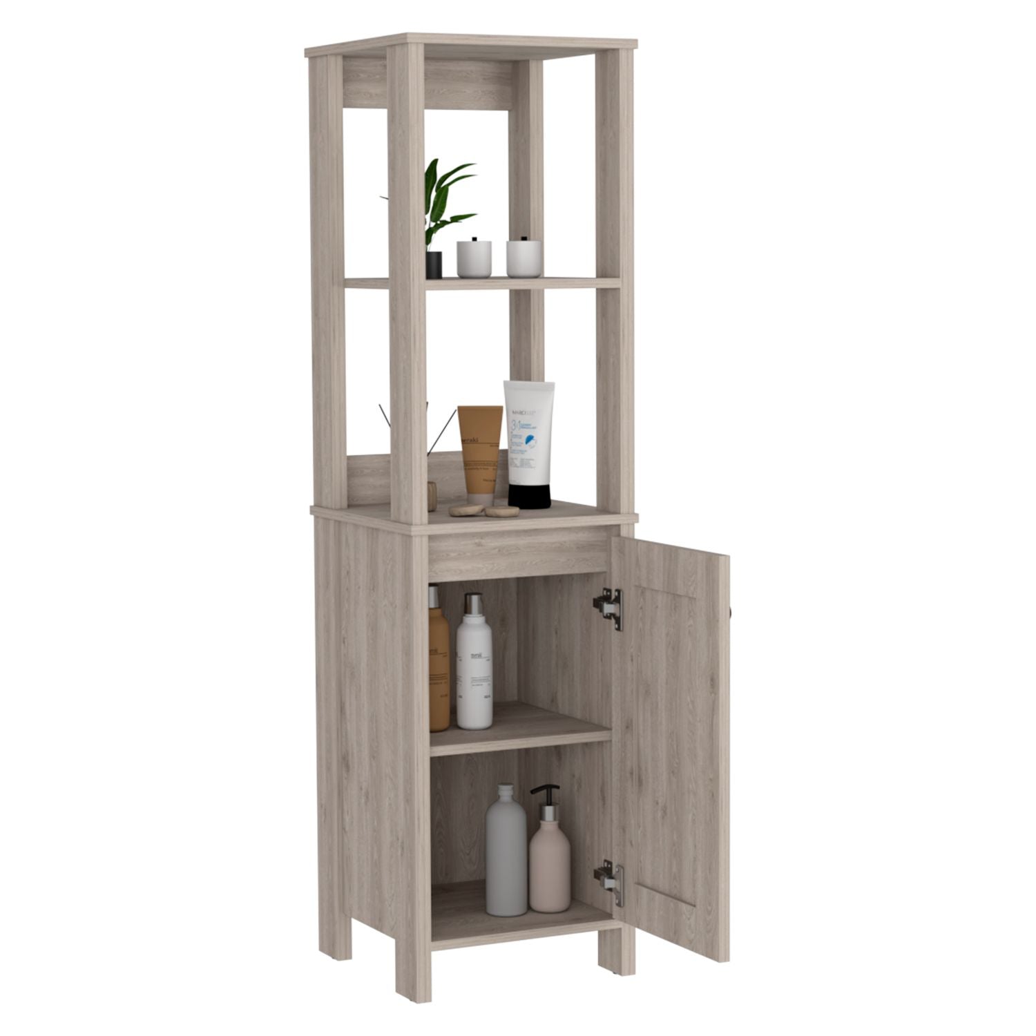 New Haven Linen Single Door Cabinet, Two Interior Shelves, Two Open Shelves