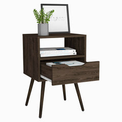 Otom Nightstand , Superior Top, Open Shelf, Single Drawer, Four Legs