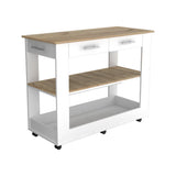 TUHOME Cala Kitchen Island with Spacious Tabletop, One Storage Drawer, Two Open Shelves, Integrated Towel Rack and Four Stable Legs Offering Practical Meal Prep Space and Modern Functional Organization for Any Kitchen
