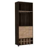 Tuhome Fraktal Corner Bar Cabinet with Ten Built-In Wine Rack Compartments, Two Spacious Display Shelves, Double Door Storage Cabinet and Cup Rack, Space-Saving Freestanding Bar for Home Entertainment