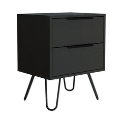 Kentia Nightstand, Hairpin Legs, Two Drawers