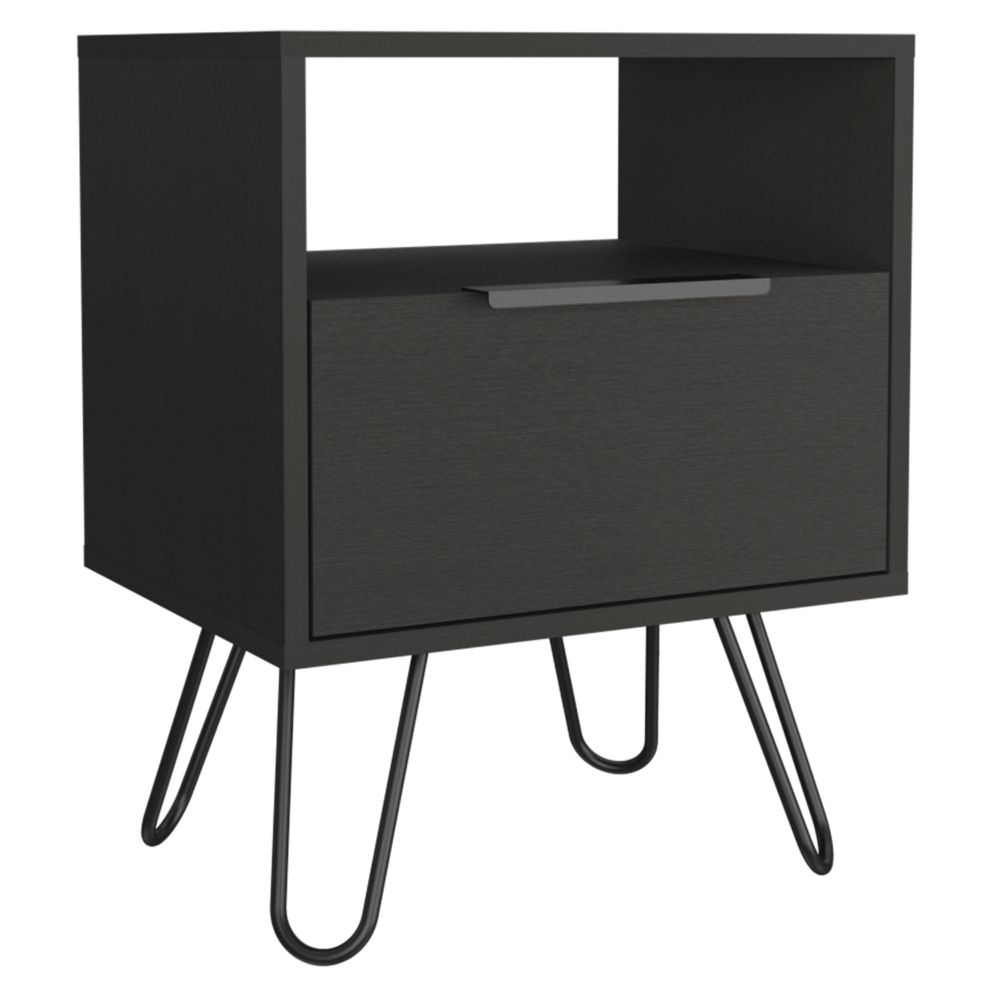 Begonia Nightstand, Two Shelves, Single Door Drawer, Hairpin Legs