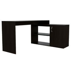 Rossi L-Shaped Desk, Two Interior Shelves, Single Door Cabinet, Two Open Shelves