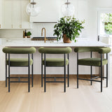 New York 24" Velvet Counter Stool with Arms (Set of 3)