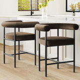 New York 24" Velvet Counter Stool with Arms (Set of 3)