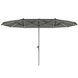 Outsunny 15ft Double-Sided Outdoor Umbrella with Solar Lights, UPF50+ Extra Large Aluminum Patio Umbrella with Crank, Dark Gray